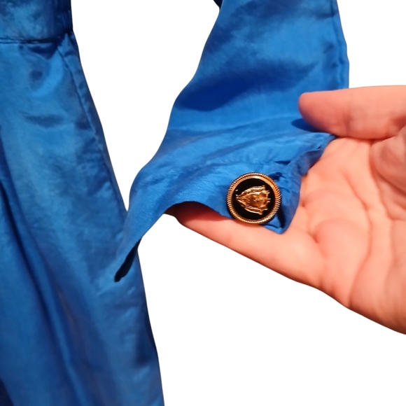 Vintage 80s Saks Fifth Ave 100% Silk Blue Pant JumpSuit Womans Small Retro Punk - Picture 6 of 12